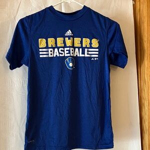 Milwaukee Brewers Youth 10/12 Adidas Climalite short sleeve blue & yellow shirt